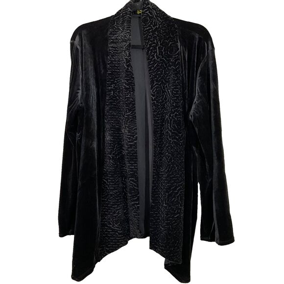 Mirasol Velvet Burnout textured collar Open Front jacket sz. L Boho witchy gypsy - Picture 1 of 11